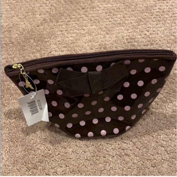 Murval Handbags - NWT Murval Pink Polka Dot and Brown Bow MakeupBag